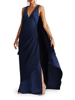 Cyra Draped Satin Cape Gown