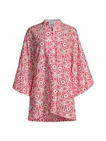 Geo-Floral Eyelet Caftan Minidress