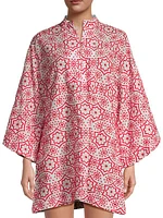 Geo-Floral Eyelet Caftan Minidress