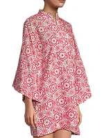 Geo-Floral Eyelet Caftan Minidress