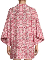 Geo-Floral Eyelet Caftan Minidress