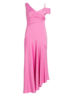 Marin Satin Asymmetric Midi-Dress