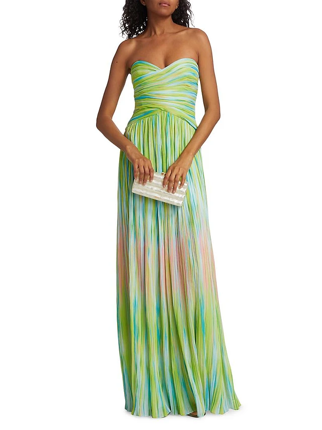 sachin and babi light blue dress Monique Lhuillier Mila Pleated Strapless Chiffon Gown main image 1