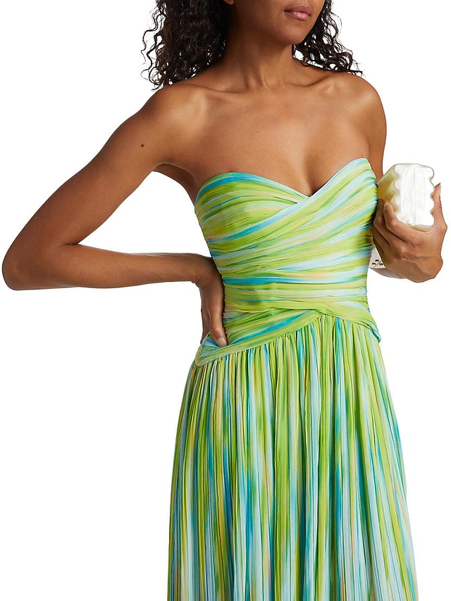 sachin and babi light blue dress Monique Lhuillier Mila Chiffon Print Strapless Maxi Dress In Electric  Stripe - 55% Off