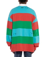 Striped Cotton Distressed Long-Sleeve Polo Shirt