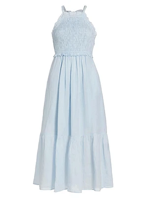 Cole Smocked Ramie Midi-Dress