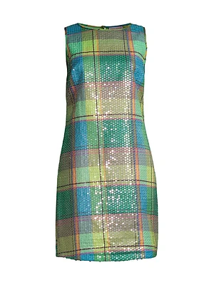 Plaid Sequined Shift Dress