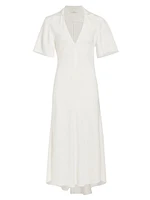 Crepe Zip-Front Polo Midi-Dress