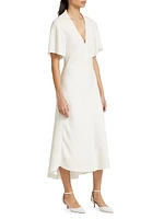 Crepe Zip-Front Polo Midi-Dress