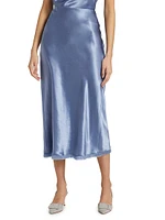 Frayed Satin Bias-Cut Midi-Skirt