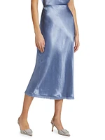 Frayed Satin Bias-Cut Midi-Skirt