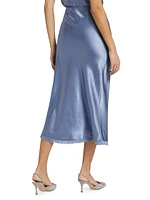 Frayed Satin Bias-Cut Midi-Skirt