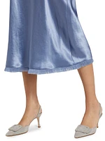 Frayed Satin Bias-Cut Midi-Skirt