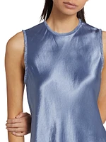 Frayed Satin Bias-Cut Top