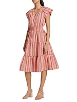 Amellia Striped Linen-Blend Midi-Dress