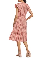 Amellia Striped Linen-Blend Midi-Dress