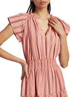 Amellia Striped Linen-Blend Midi-Dress