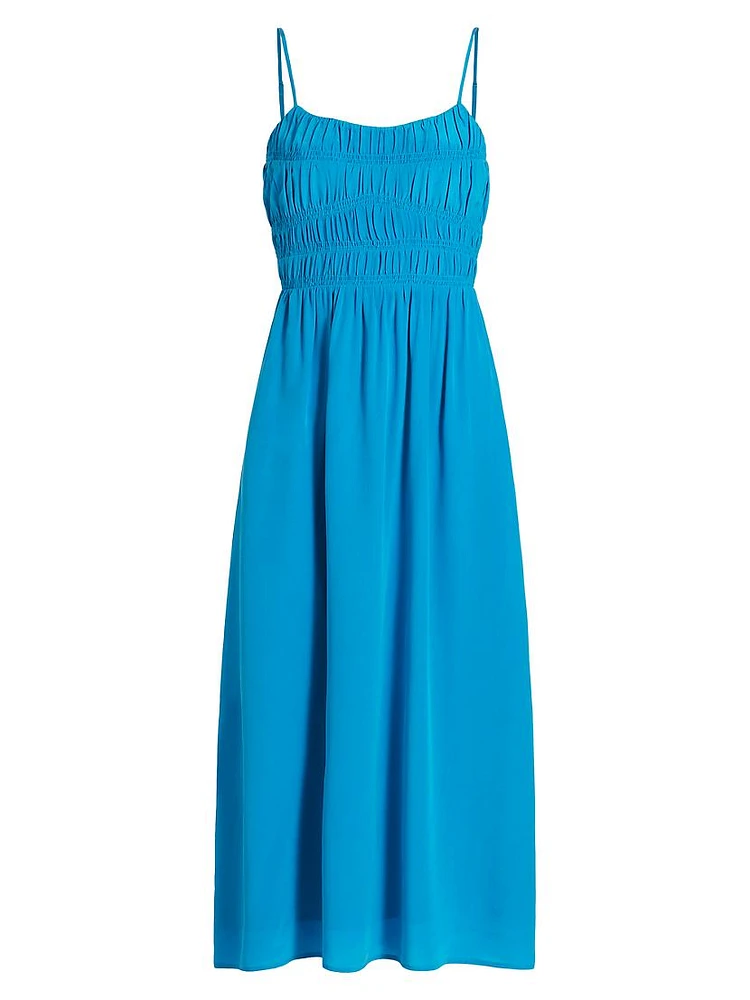 Stylla Ruched Silk Midi-Dress