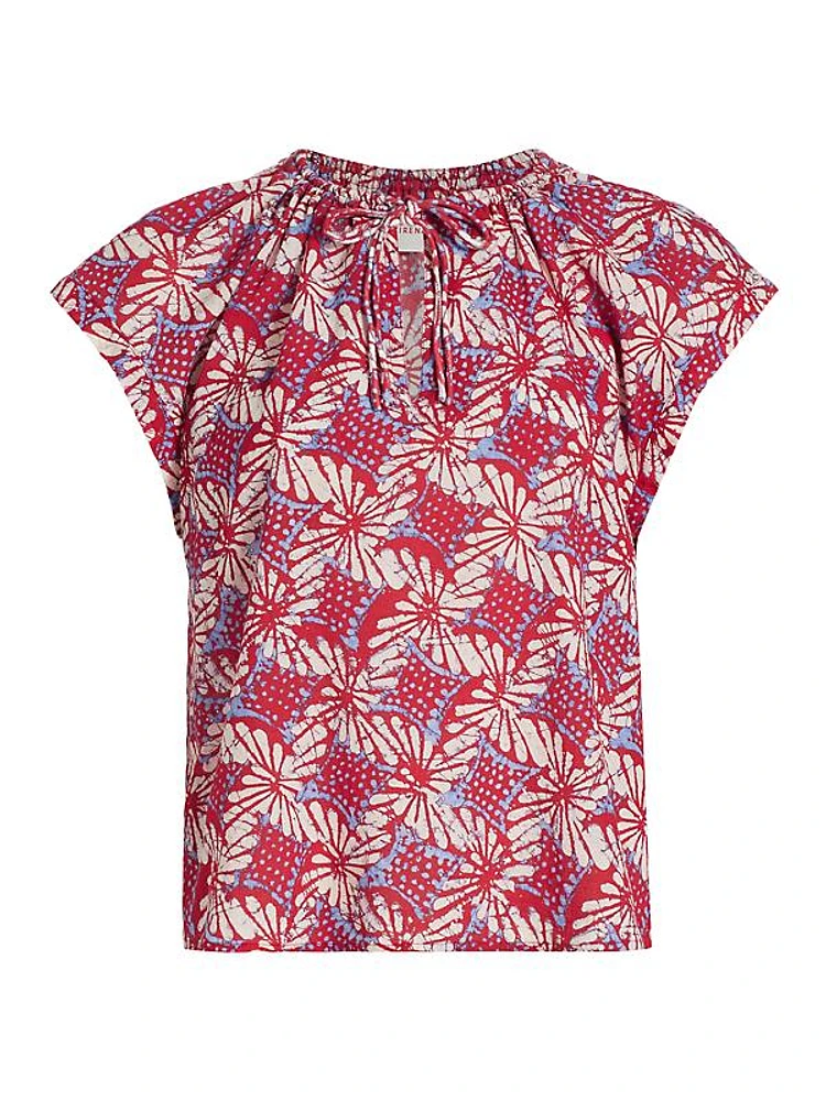 Winslet Floral Cotton Tieneck Top