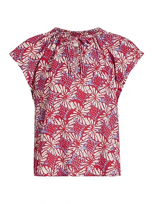 Winslet Floral Cotton Tieneck Top