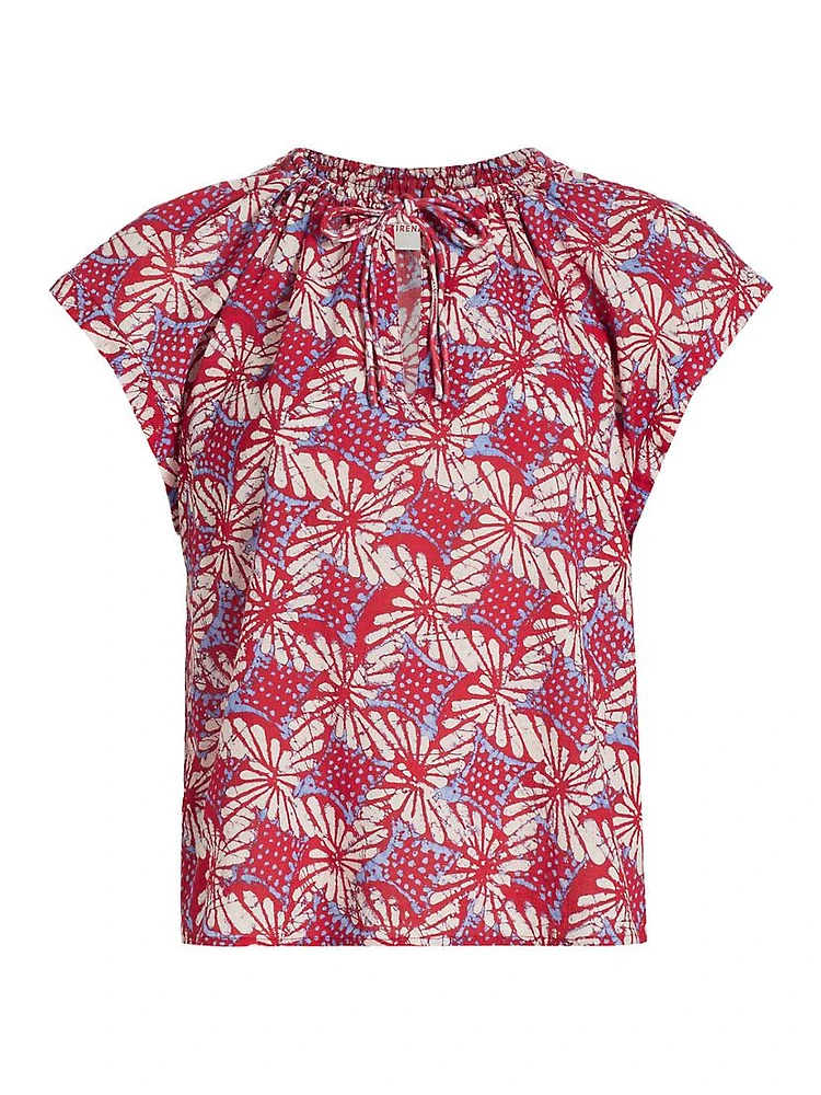 Winslet Floral Cotton Tieneck Top