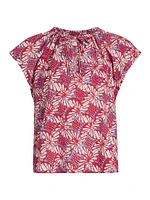 Winslet Floral Cotton Tieneck Top