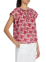 Winslet Floral Cotton Tieneck Top