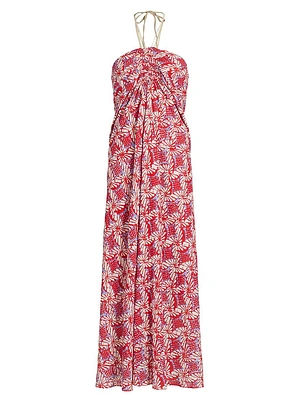 Maya Floral Cotton Halterneck Maxi Dress