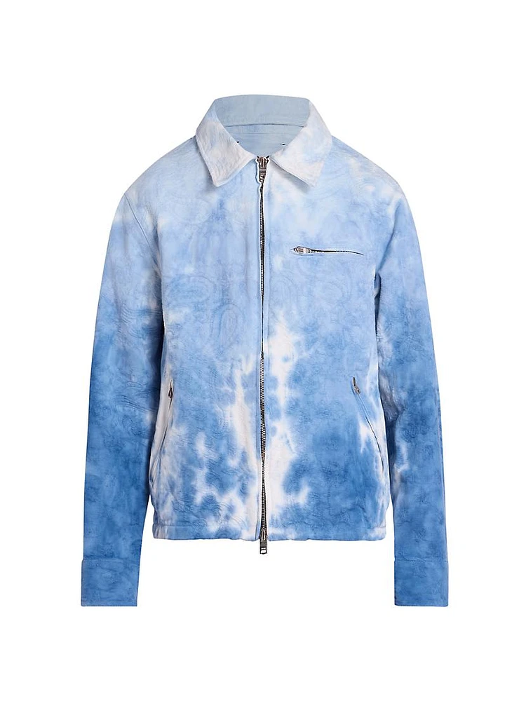 Paisley Jacquard Tie-Dye Denim Zip-Up Jacket