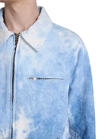 Paisley Jacquard Tie-Dye Denim Zip-Up Jacket