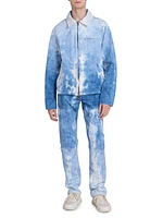 Paisley Jacquard Tie-Dye Denim Zip-Up Jacket