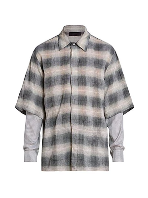 Plaid Cotton-Blend Long-Sleeve Shirt