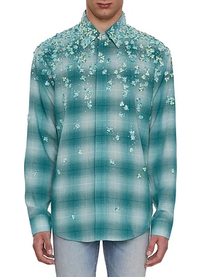 Floral Appliqué Flannel Shirt