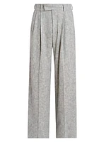 Cross-Hatch Wool-Blend Pleated Pants