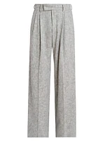 Cross-Hatch Wool-Blend Pleated Pants