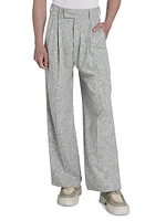 Cross-Hatch Wool-Blend Pleated Pants