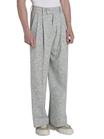 Cross-Hatch Wool-Blend Pleated Pants