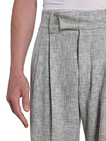 Cross-Hatch Wool-Blend Pleated Pants