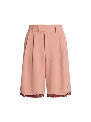 Pearl Polka Dot-Trimmed Pleated Skater Shorts