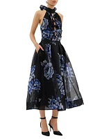 Florentine Bow Cut-Out Silk Midi-Dress