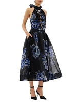 Florentine Bow Cut-Out Silk Midi-Dress