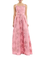 Annette Metallic Floral Jacqaurd Gown