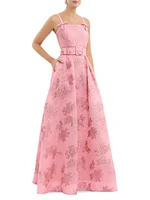 Annette Metallic Floral Jacqaurd Gown