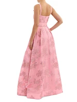 Annette Metallic Floral Jacqaurd Gown