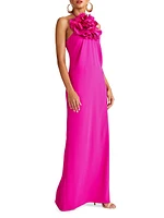 Onika Floral Appliqué Halter Gown