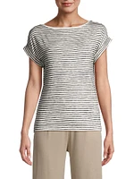 Striped Stretch Linen Boatneck Top