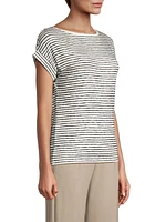 Striped Stretch Linen Boatneck Top