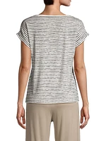 Striped Stretch Linen Boatneck Top