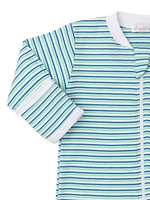 Baby Boy's Whale-Embroidered Striped Cotton Footie