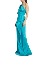 Satin Asymmetric Ruffle Column Gown